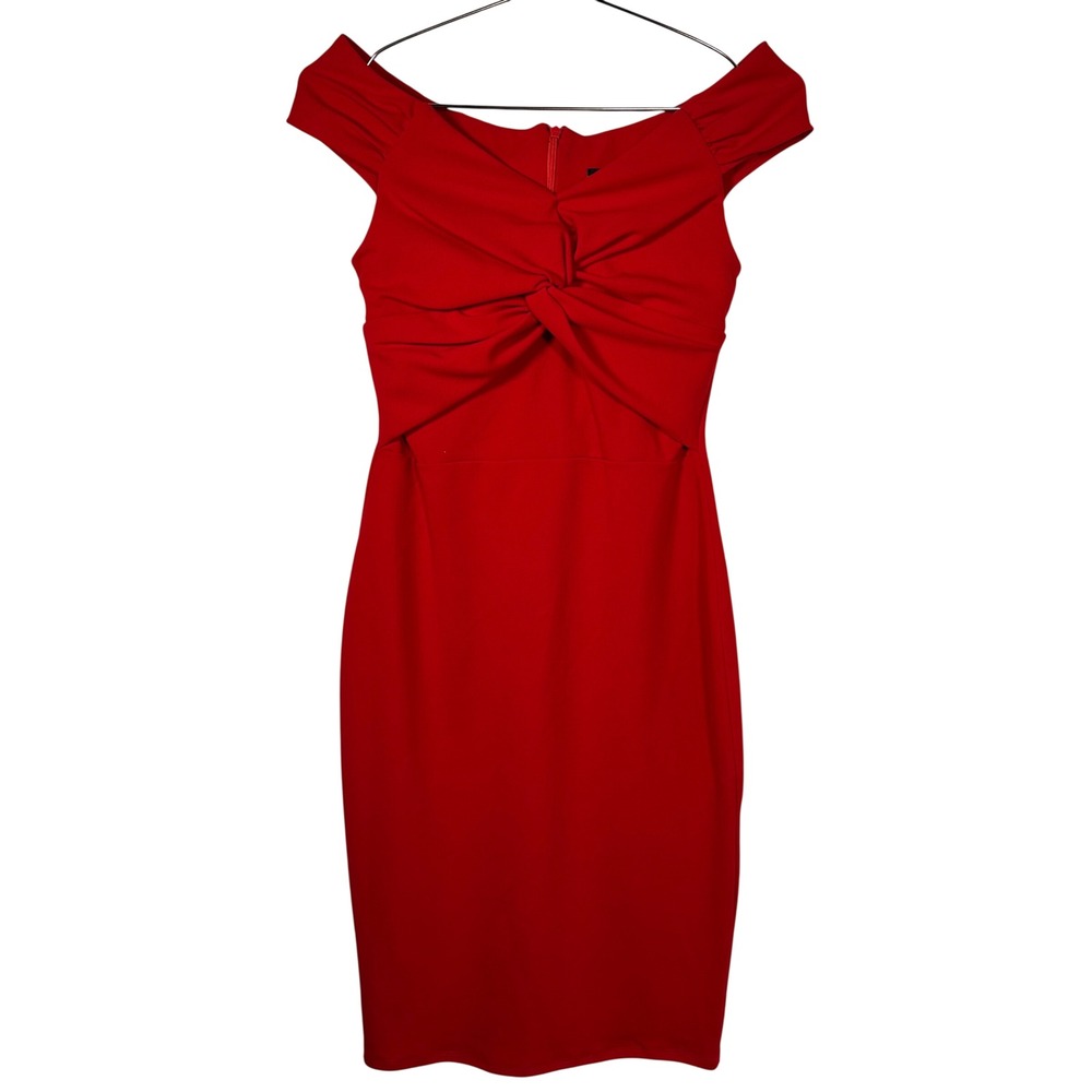Red Off the Shoulder Twist Front Dress Wedding Guest Cocktail Party Size 6 - Picture 1 of 9